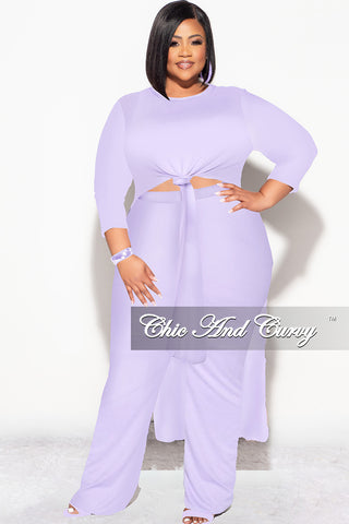 Final Sale Plus Size 2pc Double Slit Top and Set in Lilac