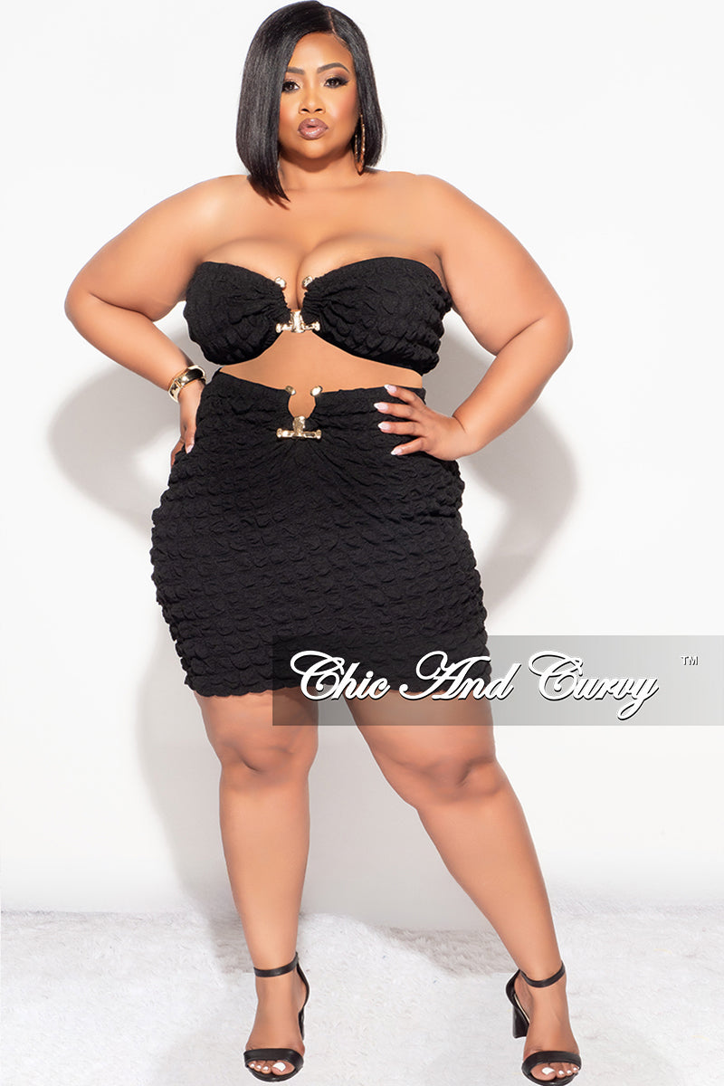 Final Sale Plus Size 2pc Honeycomb Texture Strapless Top and Skirt