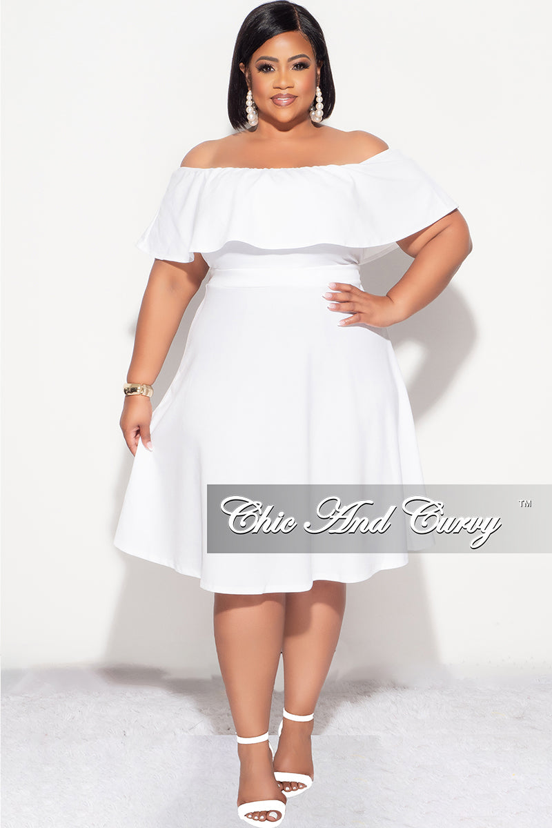 Final Sale Plus Size Off the Shoulder Ruffle Dress in White Chic And Curvy Final Sale Plus Size Off the Shoulder Ruffle Dress in White Chic And Curvy