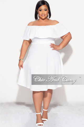 Final Sale Plus Size Off the Shoulder Ruffle Dress in White