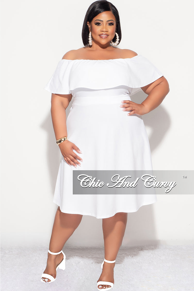 Final Sale Plus Size Off the Shoulder Ruffle Dress in White Chic And Curvy Final Sale Plus Size Off the Shoulder Ruffle Dress in White Chic And Curvy