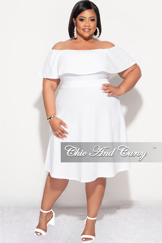 Final Sale Plus Size Off the Shoulder Ruffle Dress in White