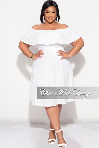 white plus size dresses Final Sale Off the Shoulder Ruffle Dress in Style #:GD26TAMU103 seller_goddiva Length Style Something blue, something beautiful.
