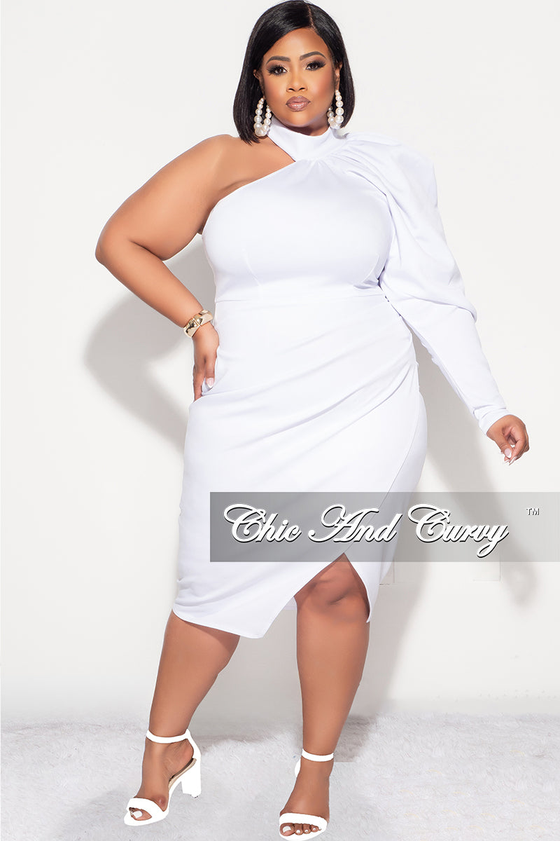 Final Sale Plus Size One Shoulder BodyCon Dress in White