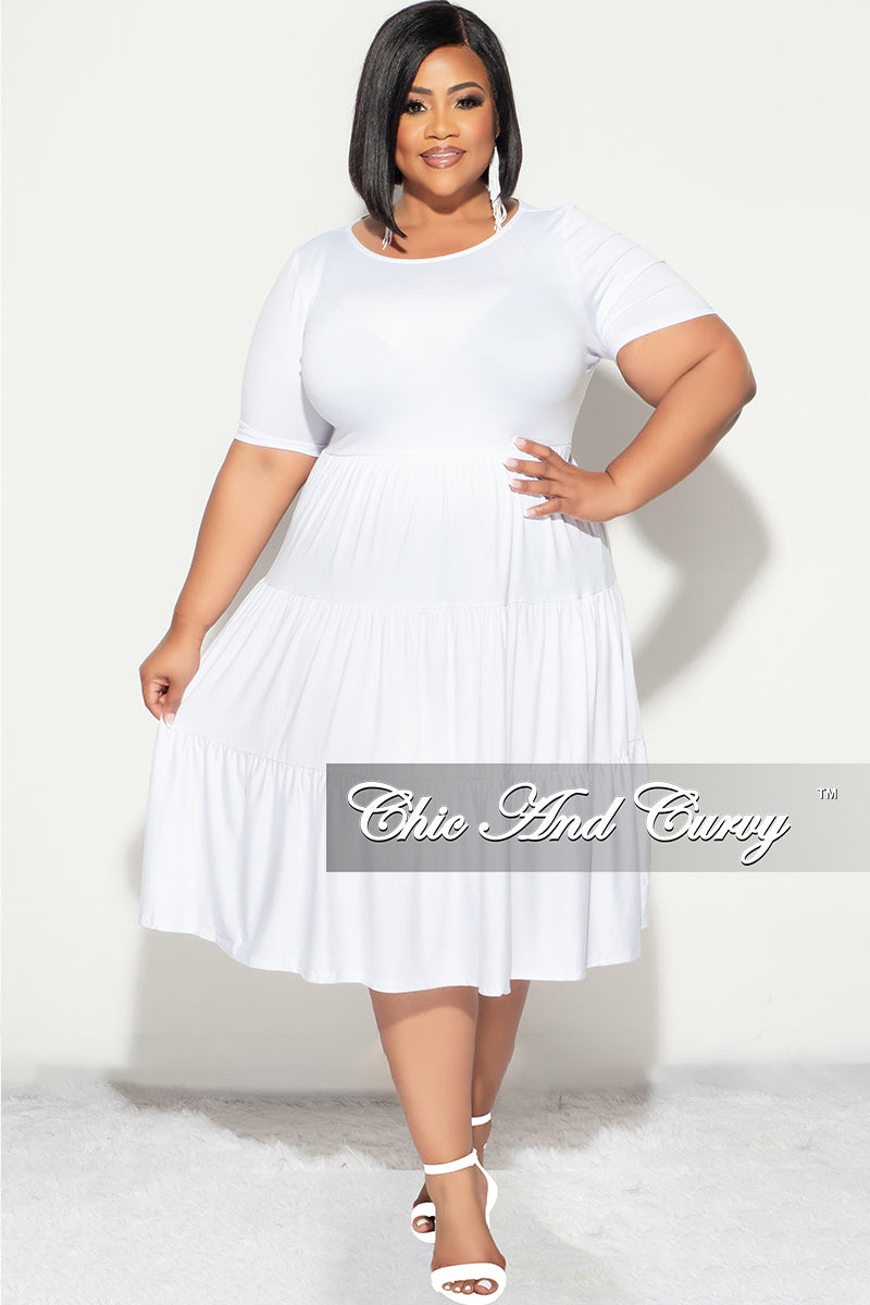 Final Sale Plus 3-Tiered Baby Doll Dress in White