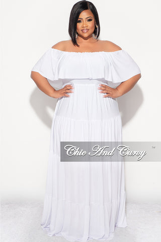 Final Sale Plus Size Off The Shoulder Tiered Maxi Dress in White