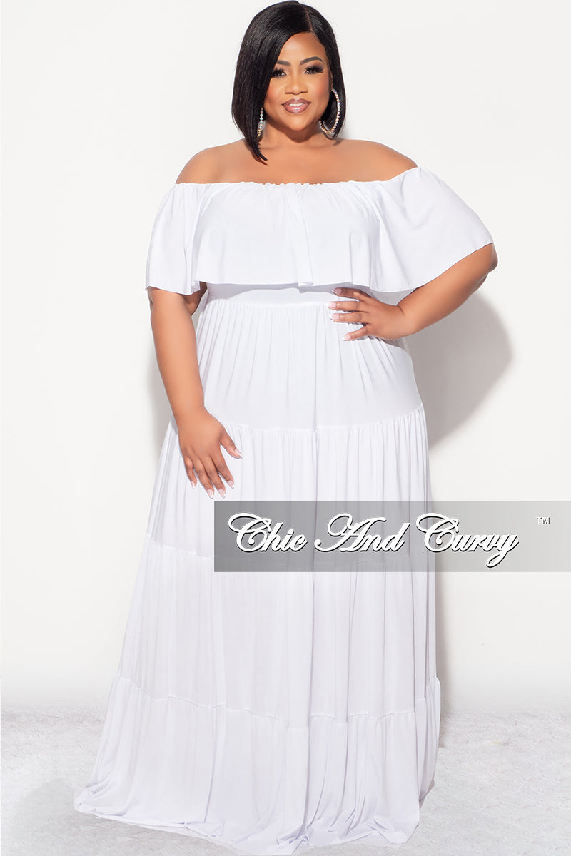 Final Sale Plus Size Off The Shoulder Tiered Maxi Dress in White – Chic And  Curvy