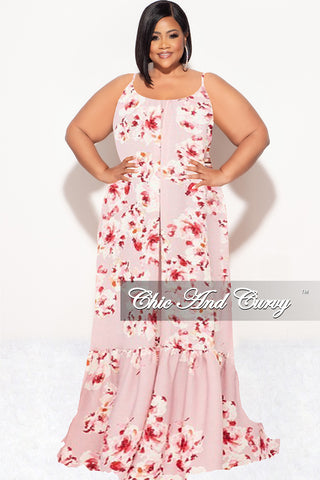 Final Sale Plus Size Maxi Dress with Spaghetti Straps in Mauve Floral Print