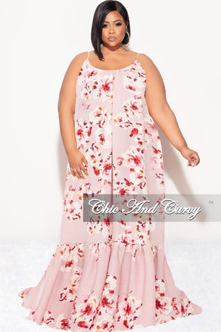 Final Sale Plus Size Maxi Dress with Spaghetti Straps in Mauve Floral Print