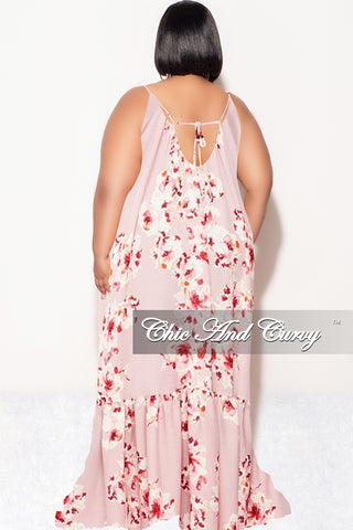 Final Sale Plus Size Maxi Dress with Spaghetti Straps in Mauve Floral Print