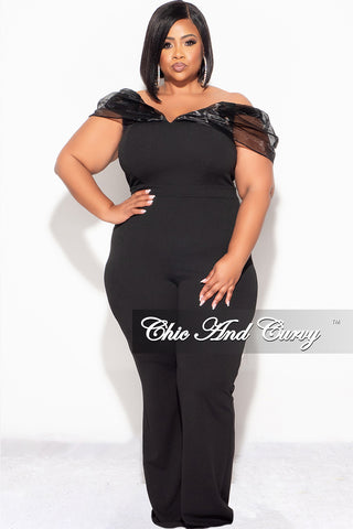 Final Sale Plus Size Mesh Off The Shoulder Plus Size Jumpsuit in Black