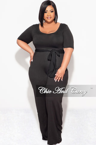 Final Sale Plus Jumpsuit with Tie in Black