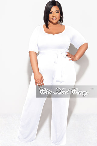 Final Sale Plus Jumpsuit with Tie in White