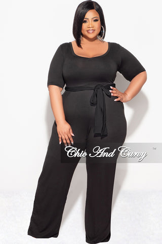 Final Sale Plus Jumpsuit with Tie in Black