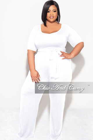 Final Sale Plus Jumpsuit with Tie in White