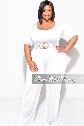 Final Sale Plus Jumpsuit with Tie in White