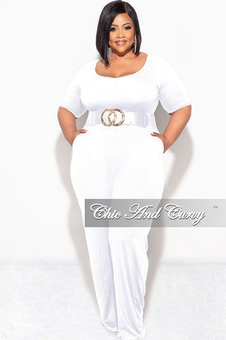 Final Sale Plus Jumpsuit with Tie in White