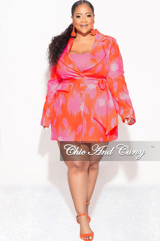 Final Sale Plus Size Blazer in Pink and Orange Design Print