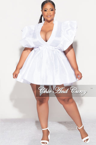 Final Sale Plus Size Ruffle Trim Babydoll Bubble Dress in White