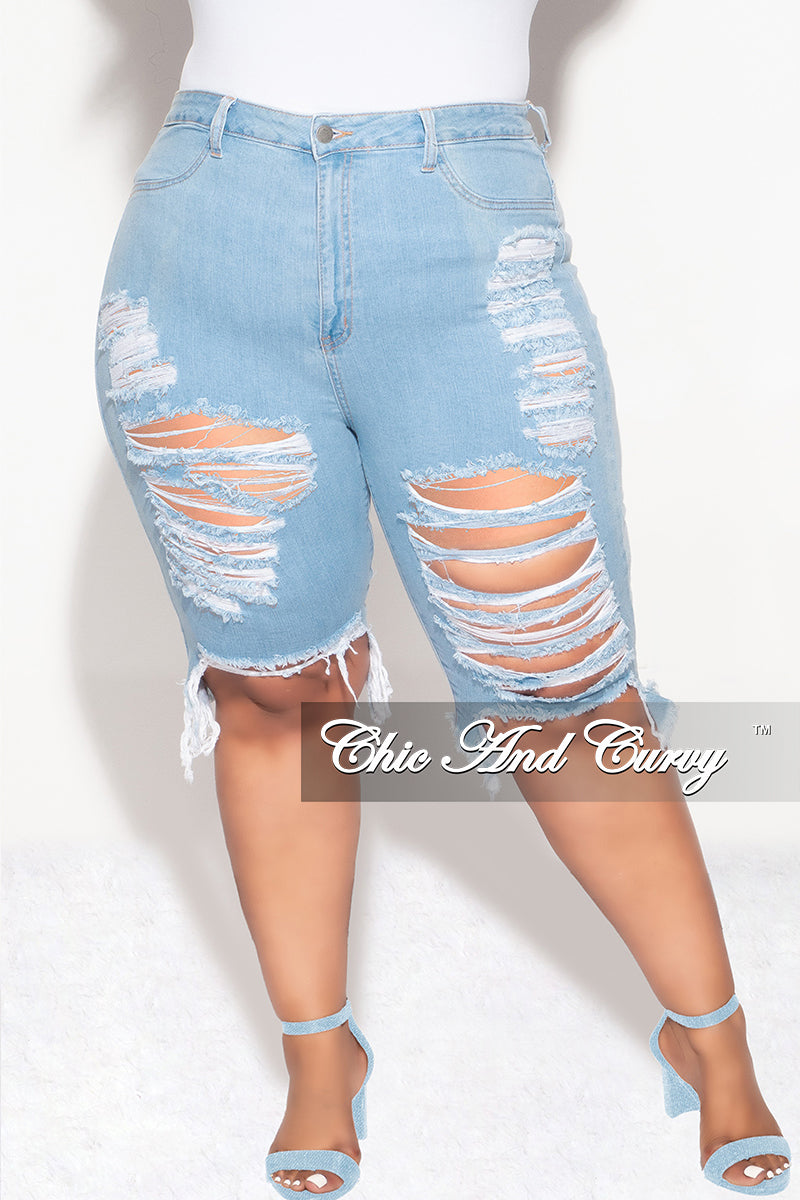Plus Size Distressed Long Shorts Final Sale Plus Size Distressed