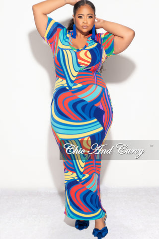 Final Sale Plus Size BodyCon Dress in Abstract Blue Print