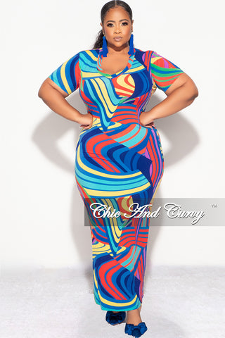 Final Sale Plus Size BodyCon Dress in Abstract Blue Print