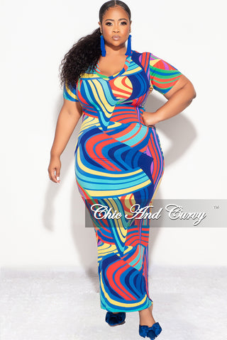 Final Sale Plus Size BodyCon Dress in Abstract Blue Print