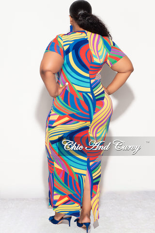 Final Sale Plus Size BodyCon Dress in Abstract Blue Print