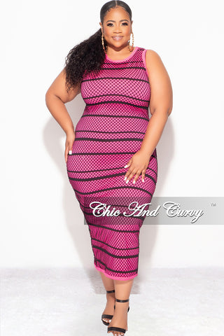 Final Sale Plus Size Fishnet Dress in Black and Pink