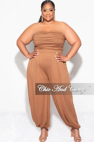 Final Sale Plus Size Strapless Jumpsuit in Brown