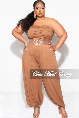 Final Sale Plus Size Strapless Jumpsuit in Brown