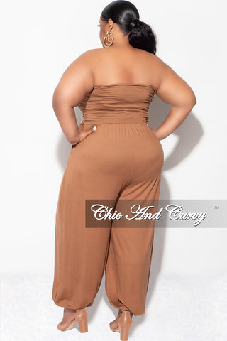 Final Sale Plus Size Strapless Jumpsuit in Brown