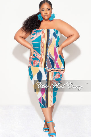 Final Sale Plus Size Strapless Tube BodyCon Dress in Multi Color Design Print