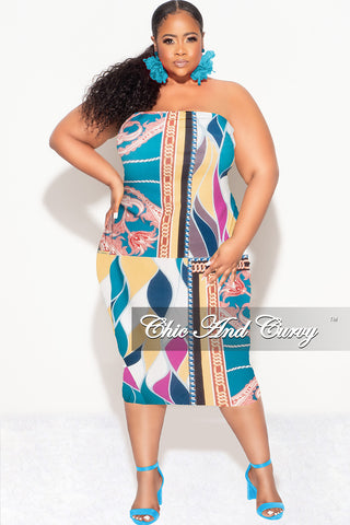 Final Sale Plus Size Strapless Tube BodyCon Dress in Multi Color Design Print