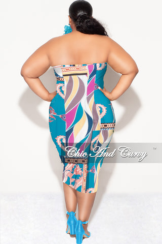 Final Sale Plus Size Strapless Tube BodyCon Dress in Multi Color Design Print