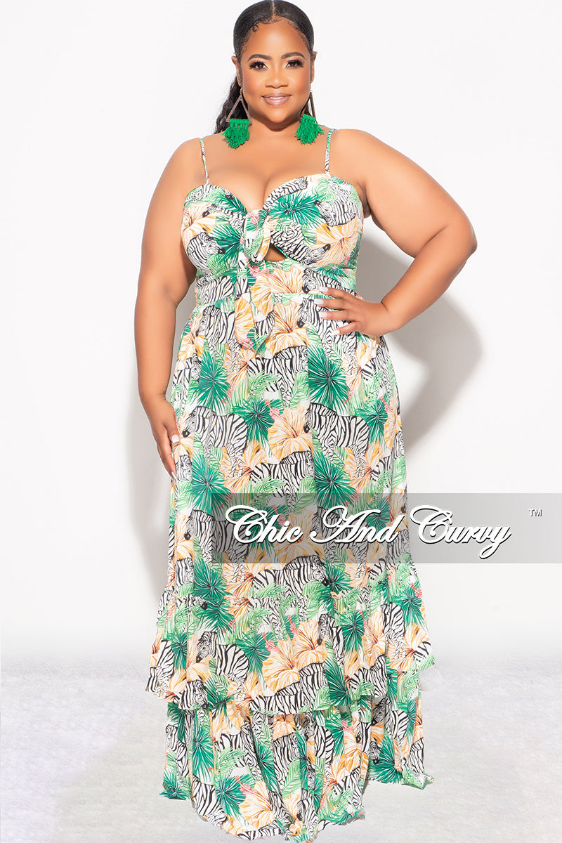 Final Sale Plus Size Tank Maxi Dress in Chiffon in Green with Zebra Print Summer - 1x 10/12 Final Sale Plus Size Tank Maxi Dress in Chiffon in Green with Zebra Print Summer - 1x 10/12