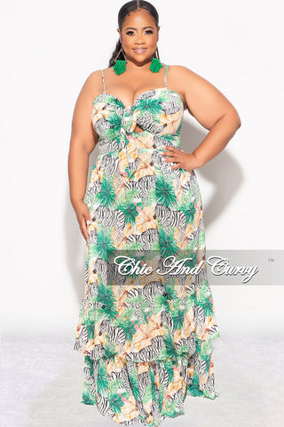 Final Sale Plus Size Tank Maxi Dress in Chiffon in Green with Zebra Print Summer