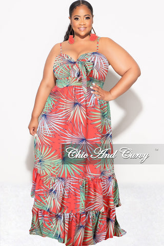 Final Sale Plus Size Tank Maxi Dress in Chiffon in Tomato, Green & Blue Summer