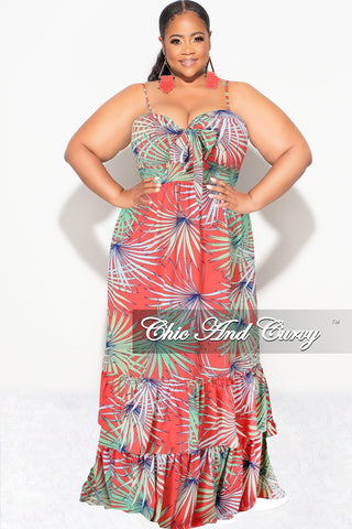 Final Sale Plus Size Tank Maxi Dress in Chiffon in Tomato, Green & Blue Summer