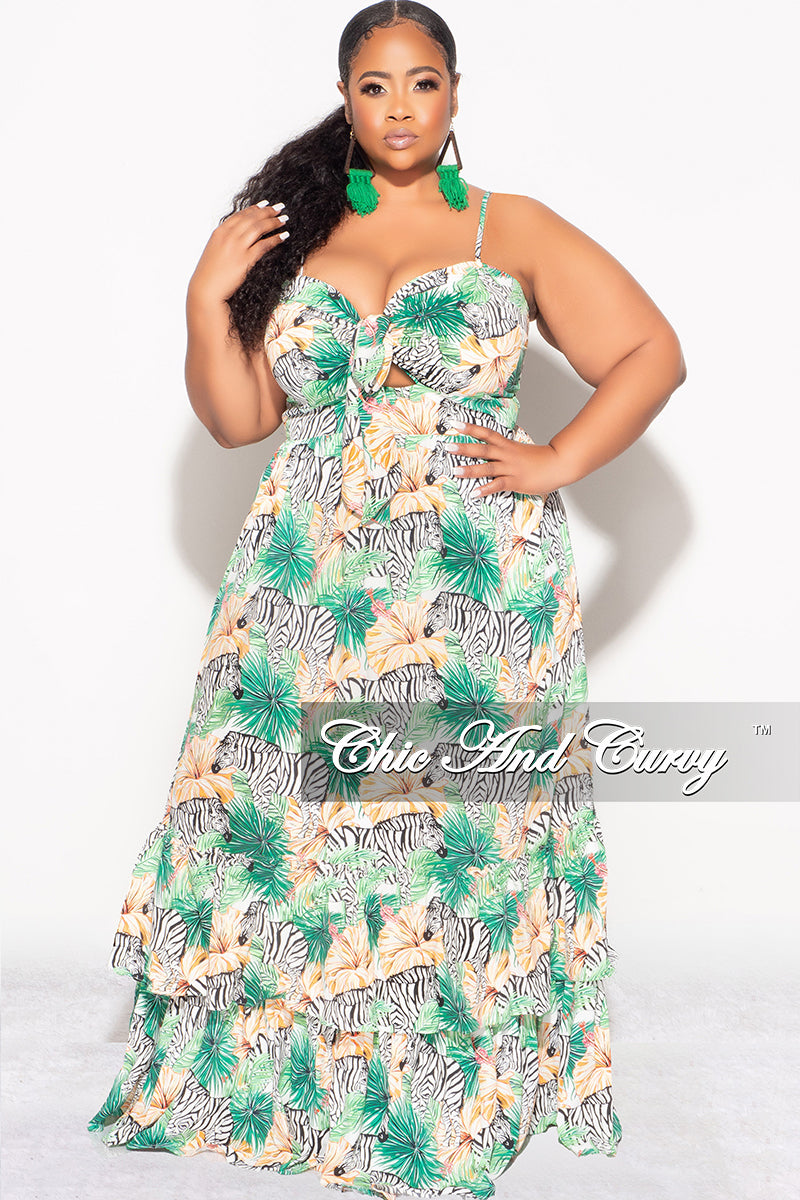 Final Sale Plus Size Tank Maxi Dress in Chiffon in Green with Zebra Print Summer - 1x 10/12 Final Sale Plus Size Tank Maxi Dress in Chiffon in Green with Zebra Print Summer - 1x 10/12