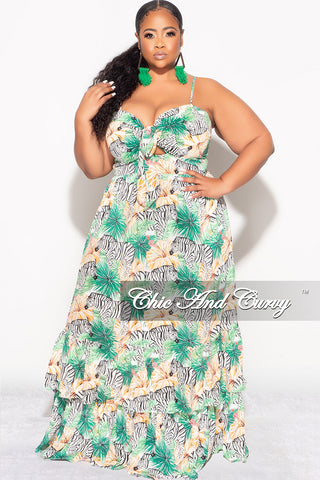 Final Sale Plus Size Tank Maxi Dress in Chiffon in Green with Zebra Print Summer