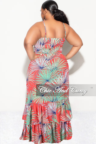 Final Sale Plus Size Tank Maxi Dress in Chiffon in Tomato, Green & Blue Summer