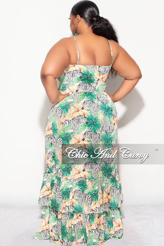 Final Sale Plus Size Tank Maxi Dress in Chiffon in Green with Zebra Print Summer