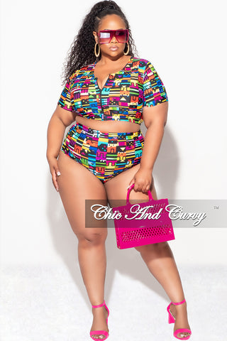 Exclusive Chic And Curvy - Final Sale Plus Size 2pc Swimwear in Multi Color Design