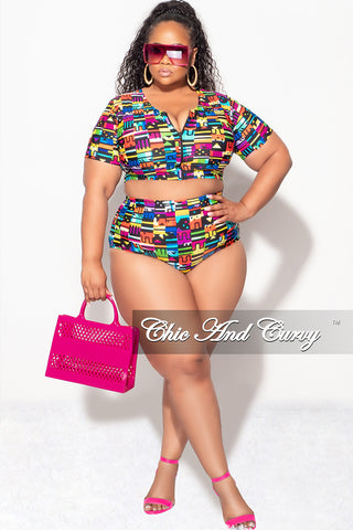 Exclusive Chic And Curvy - Final Sale Plus Size 2pc Swimwear in Multi Color Design