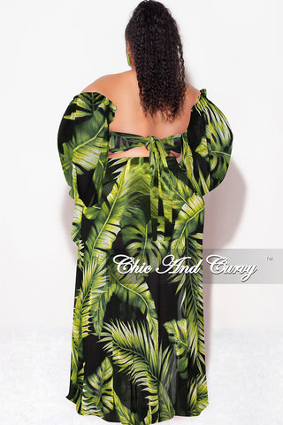 Final Sale Plus Size 3pc Playsuit Set in Navy with Olive Tropical Palm Print