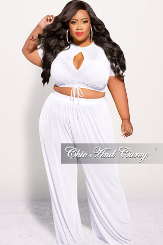 Final Sale Plus Size Mesh 3pc Set Top, Bralette, & Pant with Briefs in White