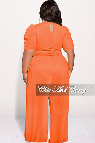 Final Sale Plus Size Mesh 3pc Set Top, Bralette, & Pant with Briefs in Orange