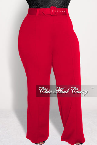 Final Sale Plus Size High-Waist Wide Leg Pants in Red