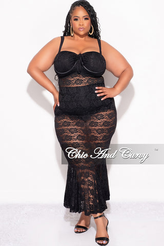 Final Sale Plus Size Sleeveless Lace Dress with Bottom Ruffle in Black